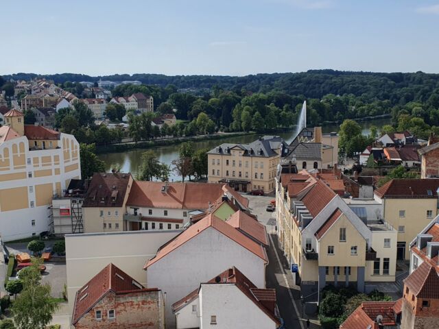 Blick auf Altenburg und den Großen Teich von oben