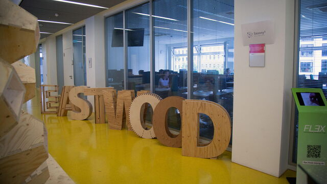 Holzbuchstaben formen das Wort "EASTWOOD"