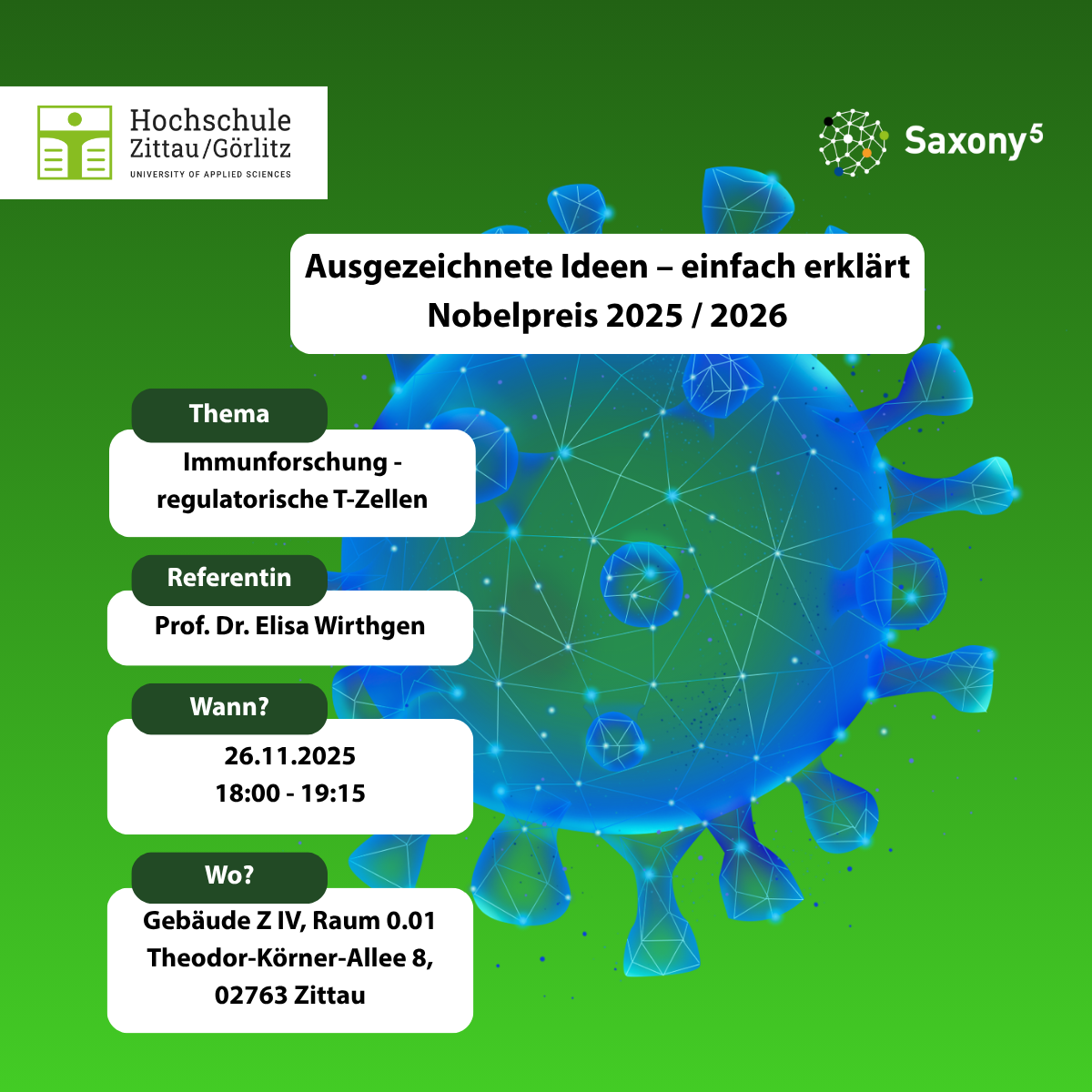 Der Flyer für Nobelpreis einfach erklärt: Immunforschung zu regulatorischen T-Zelle mit Veranstaltungsdetails